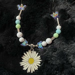 Large Daisy butterfly adjustable necklace